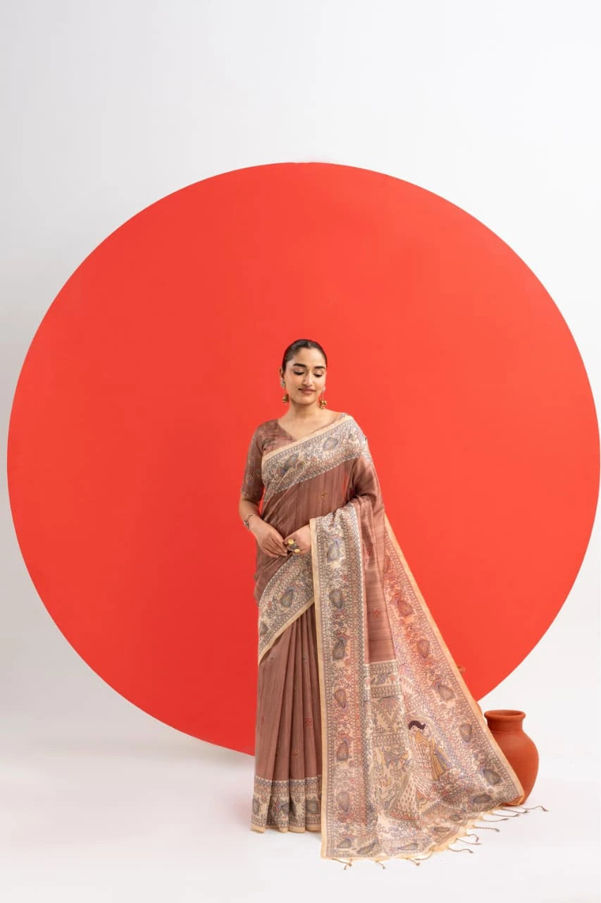Light Brown Soft Tussar Silk Saree Kalyanja Fashion